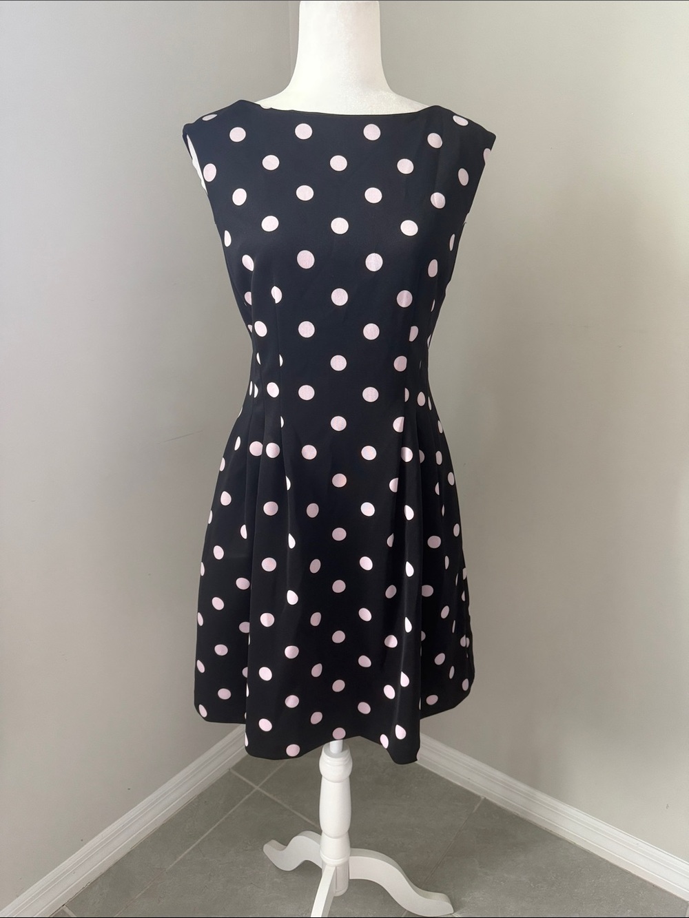 VINCE CAMUTO Black Polka Dot Scuba Fit and Flare Dress Size 12 Womens
